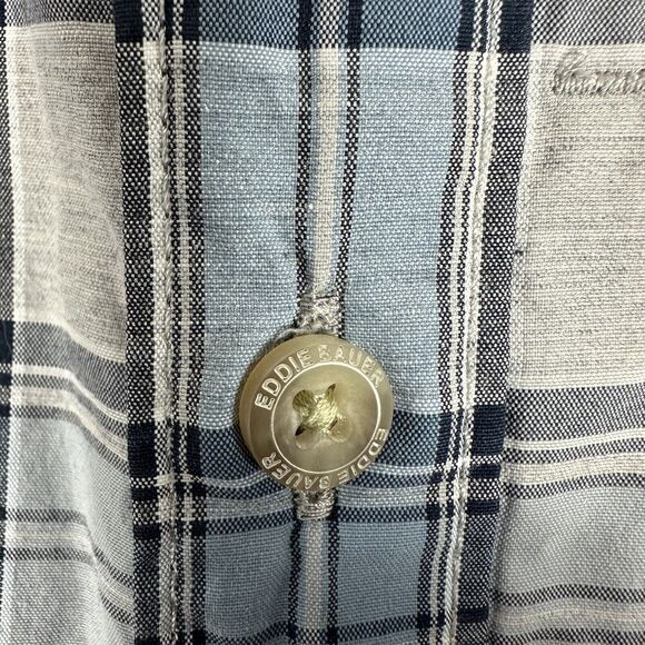 Eddie Bauer Travex Button Down Shirt Men's M Plaid Long‎ Sleeve Blue White - Picture 6 of 8